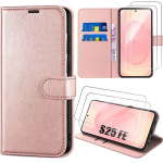 Coque de T&eacute;l&eacute;phone - BOOLING - Samsung Galaxy S25 FE - Antichoc Synth&eacute;cuir Rose - 2 Verres Tremp&eacute;s