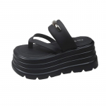 Mood 2024 Uus suvine platvorm kiilud sussid 8 cm kontsad Peep Toe sandaalid Naiste rannajalatsid Kingad Naiste mokassiinid nahast pl&auml;tud 34 must