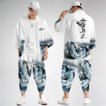 Kaheosaline &uuml;likond &Uuml;lisuur Jaapani stiilis Mood Kimono ja P&uuml;kste Komplekt Meeste Kardigan Pluus 6XL