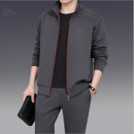 Keskealiste ja eakate meeste s&uuml;gis- ja talveriided, kaheosaline Trend Cardigan vaba aja spordi&uuml;likond 5XL helehall v&auml;rv