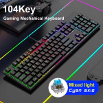 104 klahviga RGB taustvalgustusega mehaaniline klaviatuur juhtmega m&auml;nguklaviatuur e-spordi klaviatuur ergonoomilise disainiga klaviatuur s&uuml;learvutile lauaarvutile