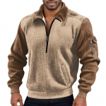 Meeste &uuml;hev&auml;rviline velvetist lukuga kaelusega pikkade varrukatega topp meeste vabaaja rev&auml;&auml;rkrae topp XXL khaki