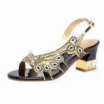 Suvised naiste kingad Kalasuuga Teemant Elegantne Paks K&otilde;rge Kontsaga Sandaalid Keskmise Kontsaga Mood Vabaaeg Kivist Peosandaalid 33(Foot 21.5cm) must