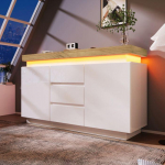 Kapp - MUVOE - 81 x 140 x 39 cm - LED-valgustus - 3 sahtlit - L&auml;ikiv valge