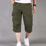Meeste Lihtne Multi Pocket Cargo Shorts P&uuml;ksid Elastsed P&uuml;ksid Suvine vabaaja L armee roheline v&auml;rv