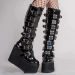 Punk Naiste Saapad Cosplay Daamid K&otilde;rge Kontsaga Platvorm Kiilkontsad Naiste K&otilde;rged Saapad Gooti Pandlaga Rihm Pikk S&auml;&auml;rega Nahast Naiste Saapad 43