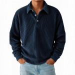 S&uuml;gise ja talve meeste retro vabaaja samettriibuline vabaaja pikkade varrukatega polo s&auml;rk L tumesinine v&auml;rv