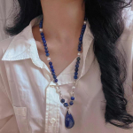 Vintage Niche Looduslik Lapis Lazuli Kampsunikukett Kettkaelakee Lapis Lazuli Ripats Pikk Kett