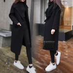 Naiste talvine pikk villane mantel pealisr&otilde;ivad daamidele kraavimantel Korea mood naiste lahtised soojad riided tuulejakk S must