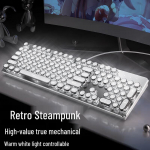 Qianxingzhe TK100 Steampunk Juhtmega Mehaaniline Klaviatuur valge