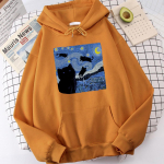 The Starry Cat Night Printing kapuutsid Meeste S&uuml;gis Suurem&otilde;&otilde;tmelised Hoodie Mood Fliis Pusad Vabaaja S-Xxl Pullover Topid 2XL