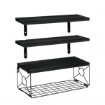 Vannitoa seinale kinnitatav ujuv riiul metallkorviga, maal&auml;hedane puidust tualeti kohale seinale kinnitatav riiul, kodukontori elutoa hoiustamisorganisaatoririiul must