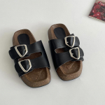 H&otilde;bedased retro paksude talladega &uuml;hest rihmast Birkenstocki sussid, suvised v&auml;ljas kandmiseks k&otilde;rgust lisavad mitmek&uuml;lgsed libisemiskindlad ja jahedad sussid 35 must
