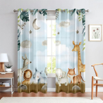 Multifilmistiilis Loomadega Akknakatted Laste Toa jaoks, Tiiger, Elevandiluu, Giraff, 2 paneeli, Poisid, T&uuml;drukud, Eluruum, Magamistoa Dekoor W50X160H(CM)X2PCS&Rod pocket