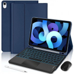 Klaviatuurikate iPad Air 11 jaoks (M4/M3/M2) / iPad Air 4/5, Tume Sinine PU Nahk Taustvalgustusega Klaviatuuri + Hiire + Stylusega