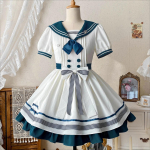 Jaapani stiilis magus armas meremehekrae mull l&uuml;hike varrukas k&otilde;rge v&ouml;&ouml;koht lips A-l&otilde;ikeline triibuline Kawaii Lolita minikleit naistele suvi S