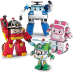 SBSG Robocar Poli 4-pakk Poli + Amber + Roy + Helly Muunduv Robotm&auml;nguasjad, 4 Muunduv Tegevusfiguur