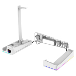 Mitmeotstarbeline horisontaalne alus PS5 Slim/Pro konsoolile, s&auml;ravate RGB-v&auml;rvide ja 3 jahutusventilaatoriga valge