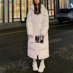 Naiste pikk sulejope kapuutsiga puhast v&auml;rvi pikkade varrukatega mantel Puuvillane mantel Paks soojad jakid vabaaja naiste mantel Korea mood S valge