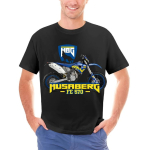Husaberg Mootorratas Meeste Puuvillane T-s&auml;rk Must Vabaaja &Uuml;mmarguse Kaelusega Erksa Kollase Sinise Disainiga Tavaline L&otilde;ige Riietuseks V&auml;litegevusteks Ja 5XL must