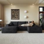 270cm Luudeta Moodulnurkdiivan, L-kujulise Chaise Longue'iga, S&uuml;gava Istmega, Monteerimist Ei Vaja, Diivan Elutuppa, Magamistuppa, Korterisse, Must 270 x 175 x 83 cm must
