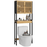 Tualettruumi riiul vannitoam&ouml;&ouml;bel tualettruumi kohale WC-&uuml;ksus 2-ukselise kapi ja avatud riiuliga, bambus 60 x 21.5 x 172 cm