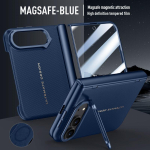 IPhone Duo 5G jaoks &Uuml;mbris Matt Nahk Magnetiline Traadita Laadimine Hinge Objektiivihoidik Karastatud Klaasiga P&otilde;rutuskindel KaitseKate iPhone Duo sinine