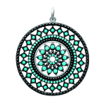 Les Tr&eacute;sors De Lily [P4352] - Pendentif Argent 'Navajos' turquoise noir  - 30 mm t&uuml;rkiissinine