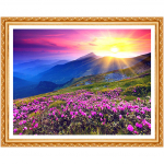 DIY 5D teemanttikandid maastik p&auml;ikeset&otilde;usu ja lilla lillemustriga maalimine kividega teemant 20X30CM