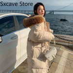 Pikk sulejope, naiste talvised mantlid, 2021. aasta talvised vabaaja kapuutsiga parkad, naiste &otilde;ues korea moer&otilde;ivad, kasukad S beež