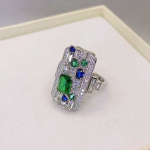 SACE GEMS Klassikaline vasesulamist v&auml;rviga sobiv tsirkoon Retro stiilis ristk&uuml;likukujuline s&otilde;rmus Naiste ehted Pulmalubadus peokink Open mitmev&auml;rviline