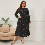 S&uuml;gistalv naiste tr&uuml;kitud pikkade varrukatega, k&otilde;rge v&ouml;&ouml;kohaga t&auml;piline avar pikk kleit L-4XL L must