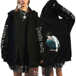 Death Note Harajuku Anime T&otilde;mblukuga mantlid Kapuutsid Meeste jakid Vabaajalised avara kapuutsiga t&otilde;mblukuga Manga L Lawliet Prinditud topid Dressipluus Unisex Paari T&auml;navar&otilde;ivad XL