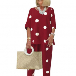 1 komplekt Pluus P&uuml;ksid Dot Print elastne v&ouml;&ouml;koht Suvine Boheemlaslik l&otilde;dvestunud riietus Kaheosaline &uuml;likonnakomplekt 5XL punane