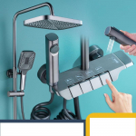 Klaveriklahvidega du&scaron;ikomplekt Seinale paigaldatav vannitoasegisti Luksuslik soe ja k&uuml;lm must du&scaron;is&uuml;steemi segisti hall