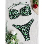 Leopard V kujuga p&auml;itsed volangidega volangidega bikiinid naiste ujumistrikoo Naiste ujumisriided Kaheosaline bikiinikomplekt supelkost&uuml;&uuml;m ujumine S leopard/must