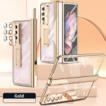 Statiiviga Moodne L&auml;bipaistev Plakeeritud Kokkupandav &Uuml;mbris Samsung Galaxy Z Fold4 5g Fold 4 Fold3 Fold 3 jaoks Karastatud Klaasist Kogu Keha Kate for Samsung Z Fold 4 must