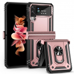 Kahekihiline tugev kokkupandav telefoni &uuml;mbris Samsung Galaxy Z Flip 4 Flip3 Flip 3 Flip4 5g metallist r&otilde;ngaga &uuml;mbriste jaoks for Samsung Z Flip 3 roosa kuldne v&auml;rv