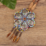 Etnilises stiilis Nepali ehted, nahast kaelakee, eksootiline disain, k&auml;sitsi kootud vintage B&ouml;&ouml;mi esemed