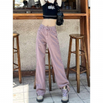 Vintage Purple Hole Naiste Teksad Bf Suvised k&otilde;rge v&ouml;&ouml;kohaga Hip Hop lahtised &otilde;hukesed p&uuml;ksid Korea Solid Straight Denim P&uuml;ksid Uus S lilla