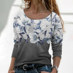 Naiste s&uuml;gistopsid Lahtine kass, ilus lilleprintimine p&otilde;hjuslik pikkade varrukatega T-s&auml;rk top pluus XS sinine