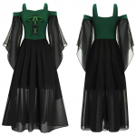 Laste t&uuml;drukute renessansikost&uuml;&uuml;m Halloweeni cosplay vintage dress up K&uuml;lmad &otilde;lapitsiga kleidid 13-14 Years roheline