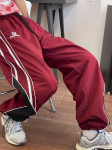 Vintage Y2k spordip&uuml;ksid naiste hip-hop Gyaru laia s&auml;&auml;rega spordip&uuml;ksid vabaaja &uuml;lisuured langevarjup&uuml;ksid Korea t&auml;navar&otilde;ivad M punane