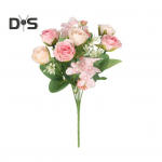 Kastmata kunstlilled Rohelised lehed Peen lillekimpude sisekujundus simuleeritud roosilill roosa