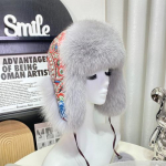 Talvine soe rebasenahast m&uuml;ts naistele Kastanipommitaja m&uuml;ts Ushanka One Size (Adjustable) helehall v&auml;rv
