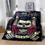 3D juuksuripood Skull Vintage m&auml;rgitekk, pehme tekk koju magamistoa voodi diivan pikniku reisikontori kattetekk lastele 130x150cm