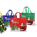 3 tk Suur j&otilde;ulukinkekott koos k&auml;epidemetega Korduvkasutatavad kandekotid Veekindlad toidupoe ostukotid Lausriidest kotid j&otilde;ulup&uuml;hade tarbeks 3 pcs