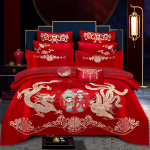 Puuvillane neljaosaline pulmakomplekt puhas puuvillane paksendatud harjatud mitmeosaline komplekt Hiina pulmade rasket&ouml;&ouml;stuse tikandite pulmakomplekt 1.5m bed sheet 4pcs