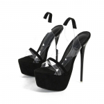 Eilyken Design Style PVC l&auml;bipaistvad k&otilde;rged kontsad naiste sandaalid Seksikad Peep Toe Stripper peokingad Suvised platvormpumbad 34 must