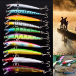 Minnow 3D Eye &Ouml;&ouml;p&uuml;&uuml;gi landid V&auml;ndas&ouml;&ouml;dad Bassip&uuml;&uuml;gitarvete konksud 10pcs valge